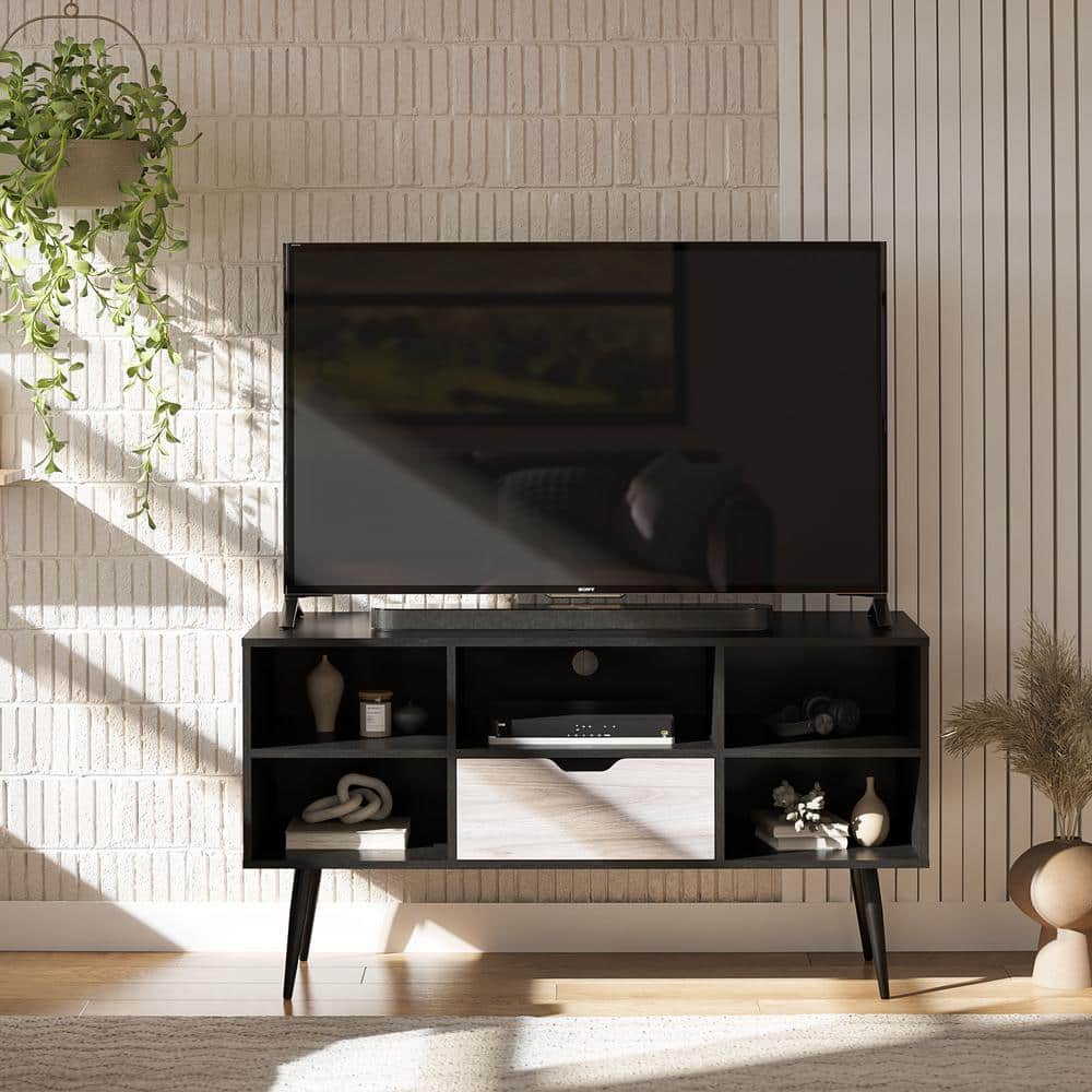 Malone TV Stand for TVs up to 55 in., Black Oak