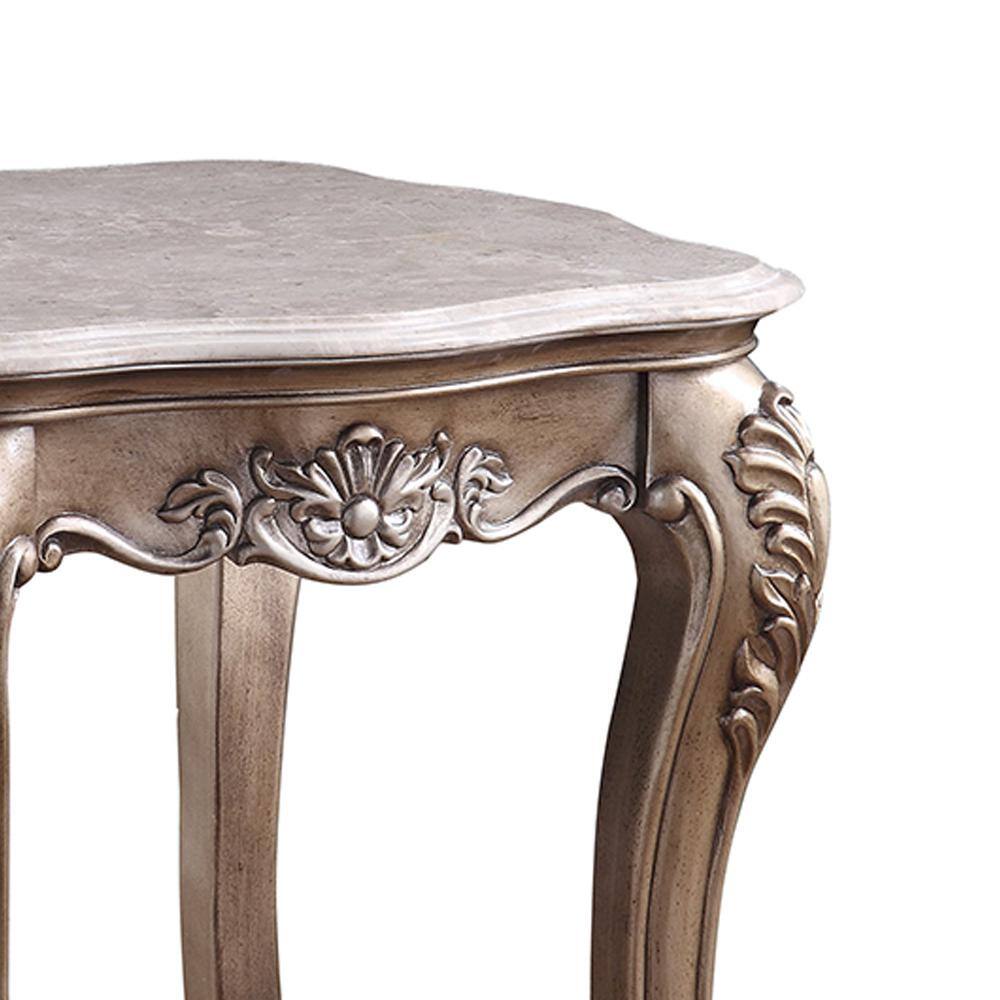 Jayceon Classic Queen Anne Legs Marble Top End Table in Champagne