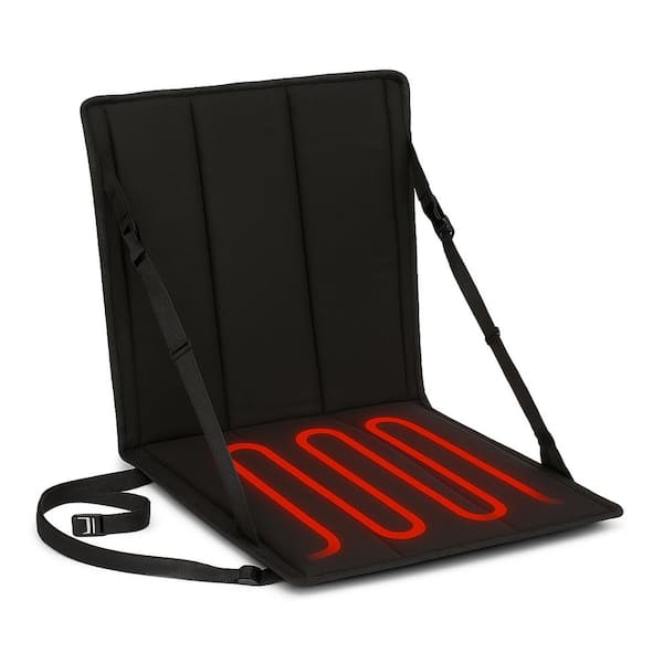 Heated Stadium Seat, Foldable, Lightweight With Carrying Strap, Foam, Adjustable, Back Support, Seat Pad, Black