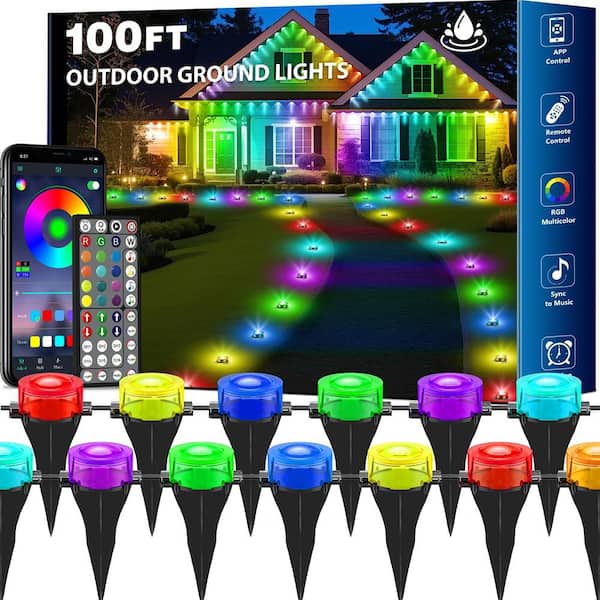 100 ft. Black RGB Wired LED Outdoor Pathway Lights with Waterproof