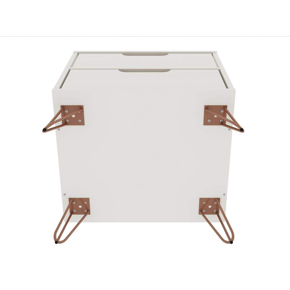 Rockefeller Mid-Century Off White Nightstand Pair with Metal Legs
