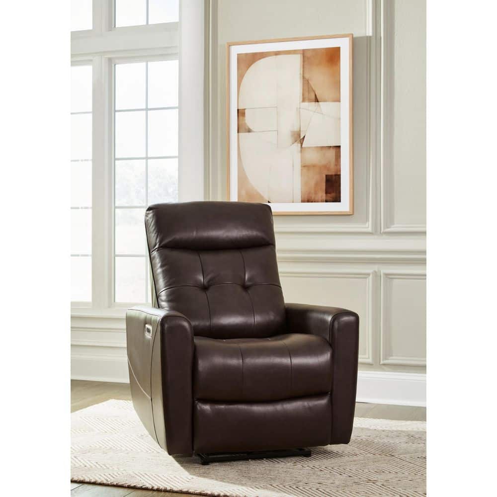 Chocolate Brown Leather Power Recliner with USB Ports