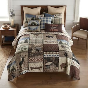Mountain Stream UCC 3-Piece Brown and White King Polyester Quilt Set