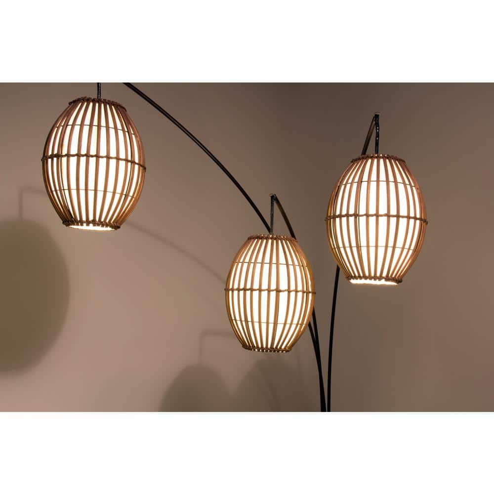 Antique Bronze Arc Floor Lamp with Bamboo Shades