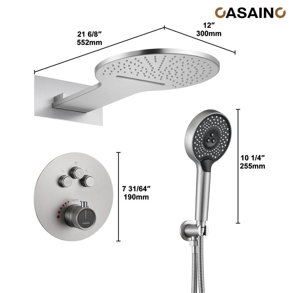 Brushed Nickel Multi-Head Thermostatic Rain Shower System