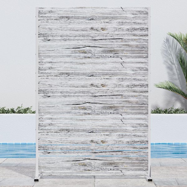 Lirago 72 in. x 47 in. White Outdoor Metal Privacy Screen Garden Fence Wall Decal in Striped Pattern