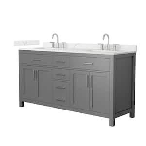 Beckett 66 in. Double Freestanding Dark Gray Bath Vanity with Giotto Quartz Top Unassembled