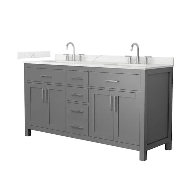 Wyndham Collection Beckett 66 in. Double Freestanding Dark Gray Bath Vanity with Giotto Quartz Top (Assembled)