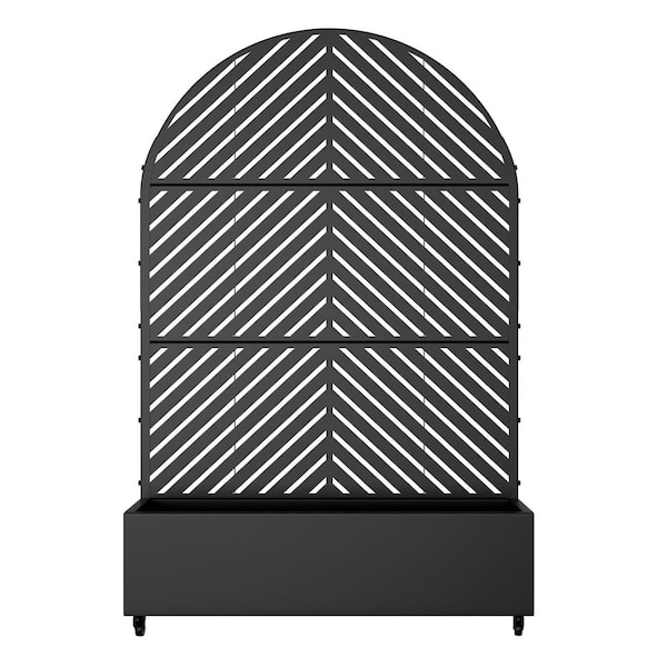 72 in. H x 47 in. W Arch Black Outdoor Metal Privacy Screen Planter Box Wall Decor in Parallel Pattern