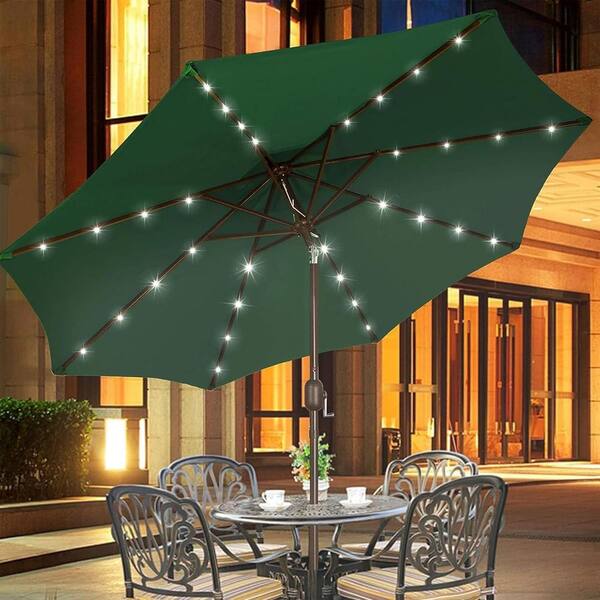 dark green 9 ft patio umbrella with led lights 9 ft. Steel Crank Lift Patio Umbrella in Dark Green with 32 LED Lights  L08SWJMM17