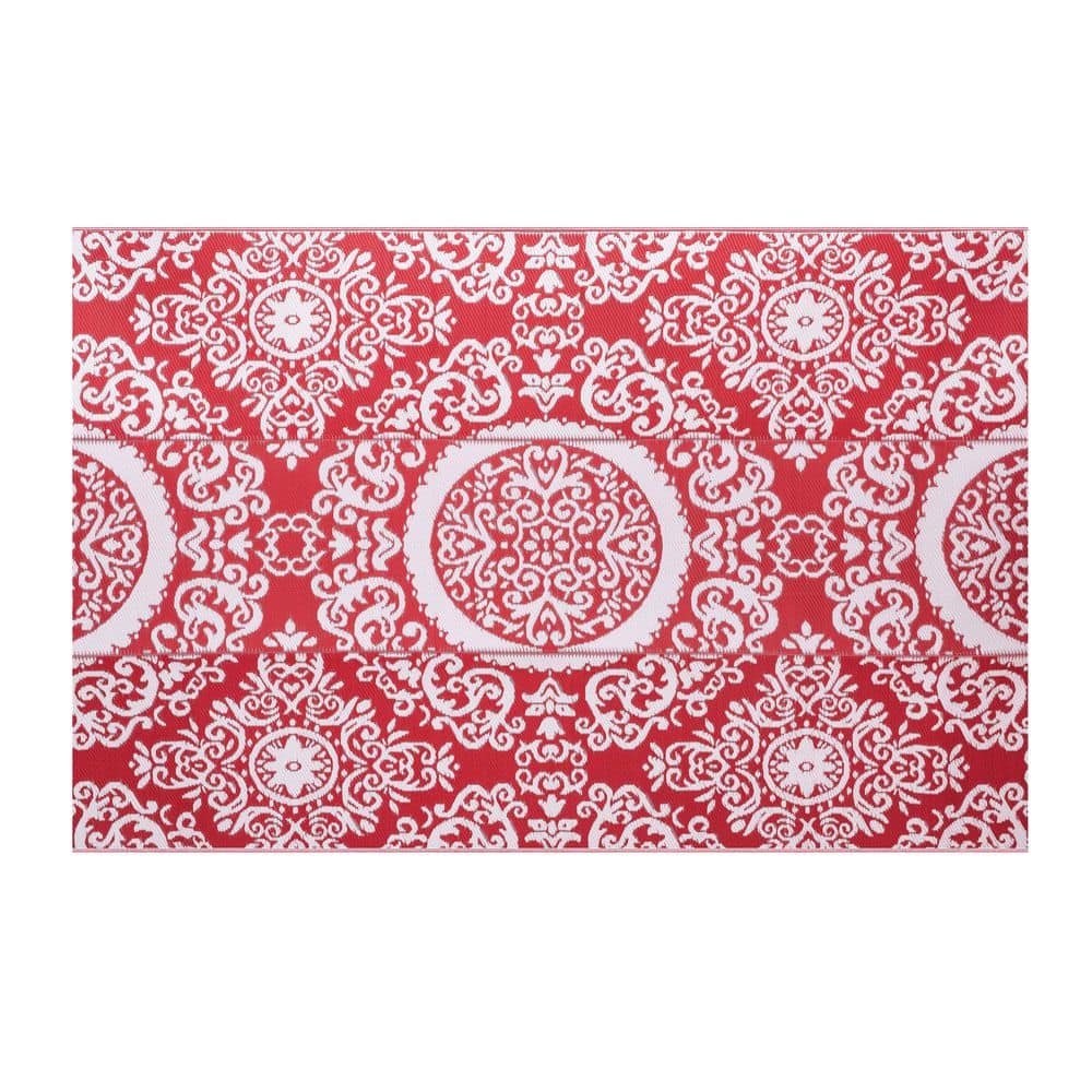 Nuu Garden Red and White 6 ft. x 9 ft. Rectangular Moroccan