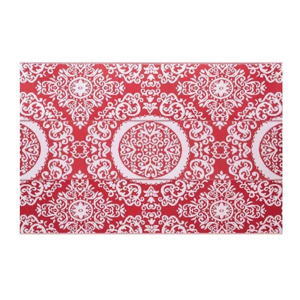 Red and White 6 ft. x 9 ft. Rectangular Moroccan Polypropylene Waterproof Fade Resistant Indoor/Outdoor Area Rug