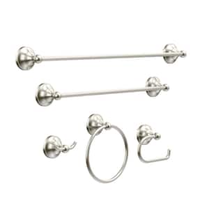 5-Piece Bath Hardware Set with 24 in. Towel Bar, 18 in. Towel Bar, Toilet Paper Holder, Towel Ring and Towel Hook in BN