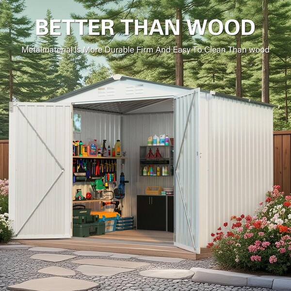 8 ft. W x 6 ft. D White Metal Outdoor Storage Shed with Side