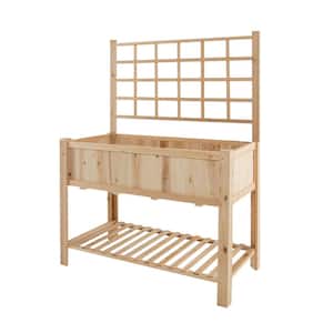 48 in. Natural Raised Garden Bed Elevated Wooden Planter Box with Trellis