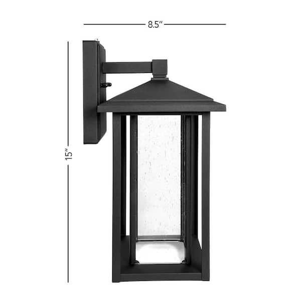 1-Light Black LED Outdoor Wall Lantern Sconce with Seeded Glass and Dusk to Dawn Sensor