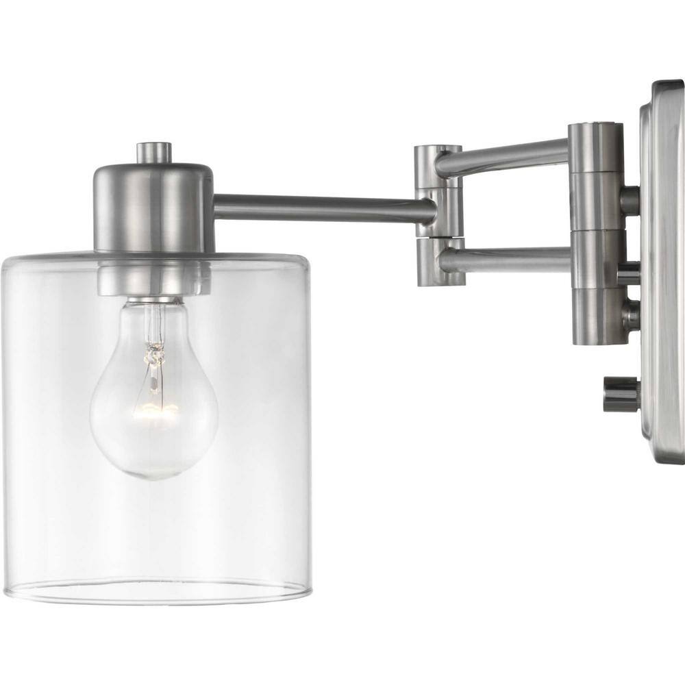Milner Brushed Nickel Swing Arm Wall Light with Clear Glass Shade