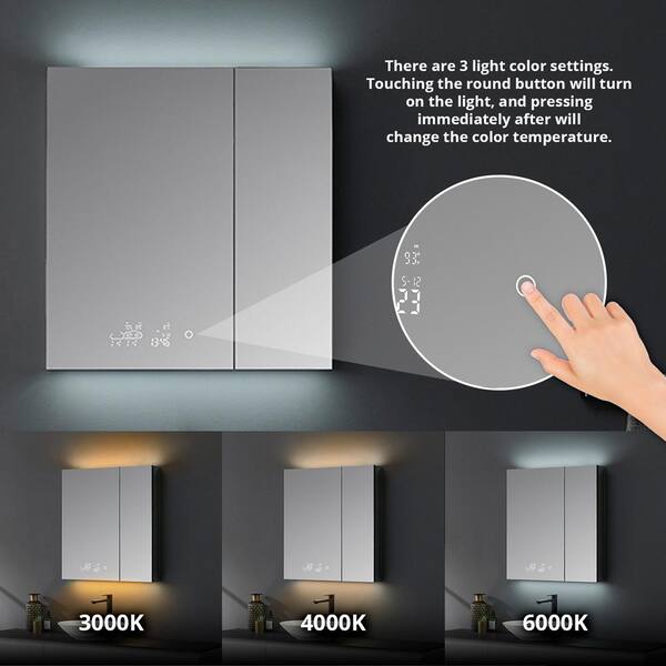Lexora Savera 30 in. W x 32 in. H Recessed or Surface-Mount LED Mirror Medicine Cabinet with Defogger