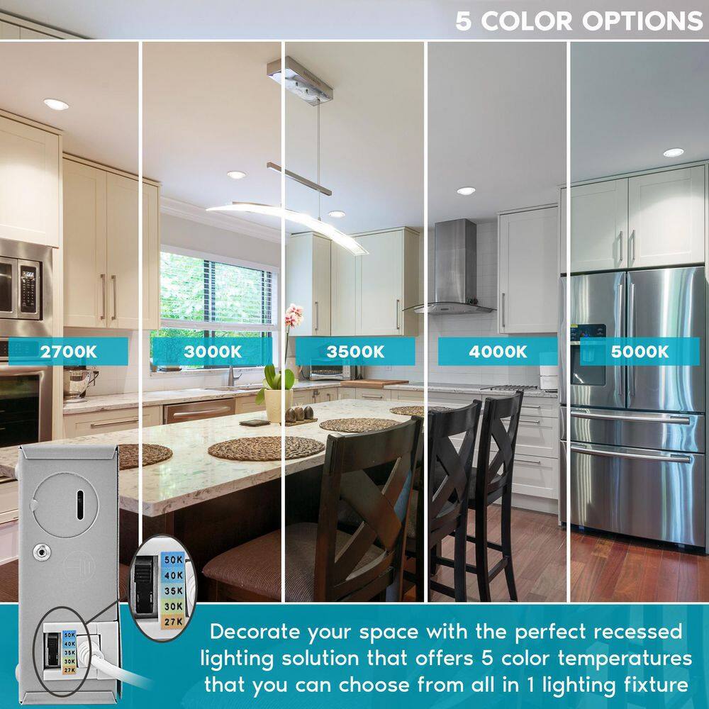 White 4'' Dimmable LED Canless Recessed Lighting Kit with Adjustable Color Temperature