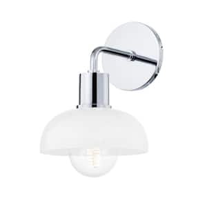Kyla 7 in. 1-Light Polished Chrome Vanity Lighting with Opal Glossy Glass Shade