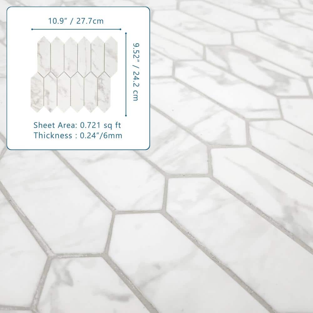 10.9" x 9.5" White Calacatta Recycled Glass Hexagon Mosaic Tile
