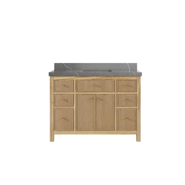 Willow Collections Sonoma Teak 48 in. W x 22 in. D x 36 in. H Single Sink Bath Vanity in Light Natural with 2 in. Piatra Gray Quartz Top