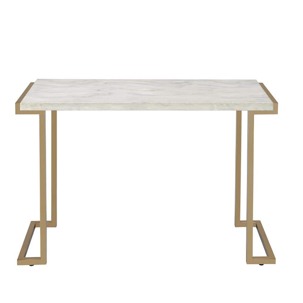 Champagne Finish Faux Marble & Metal Sofa Table 44"