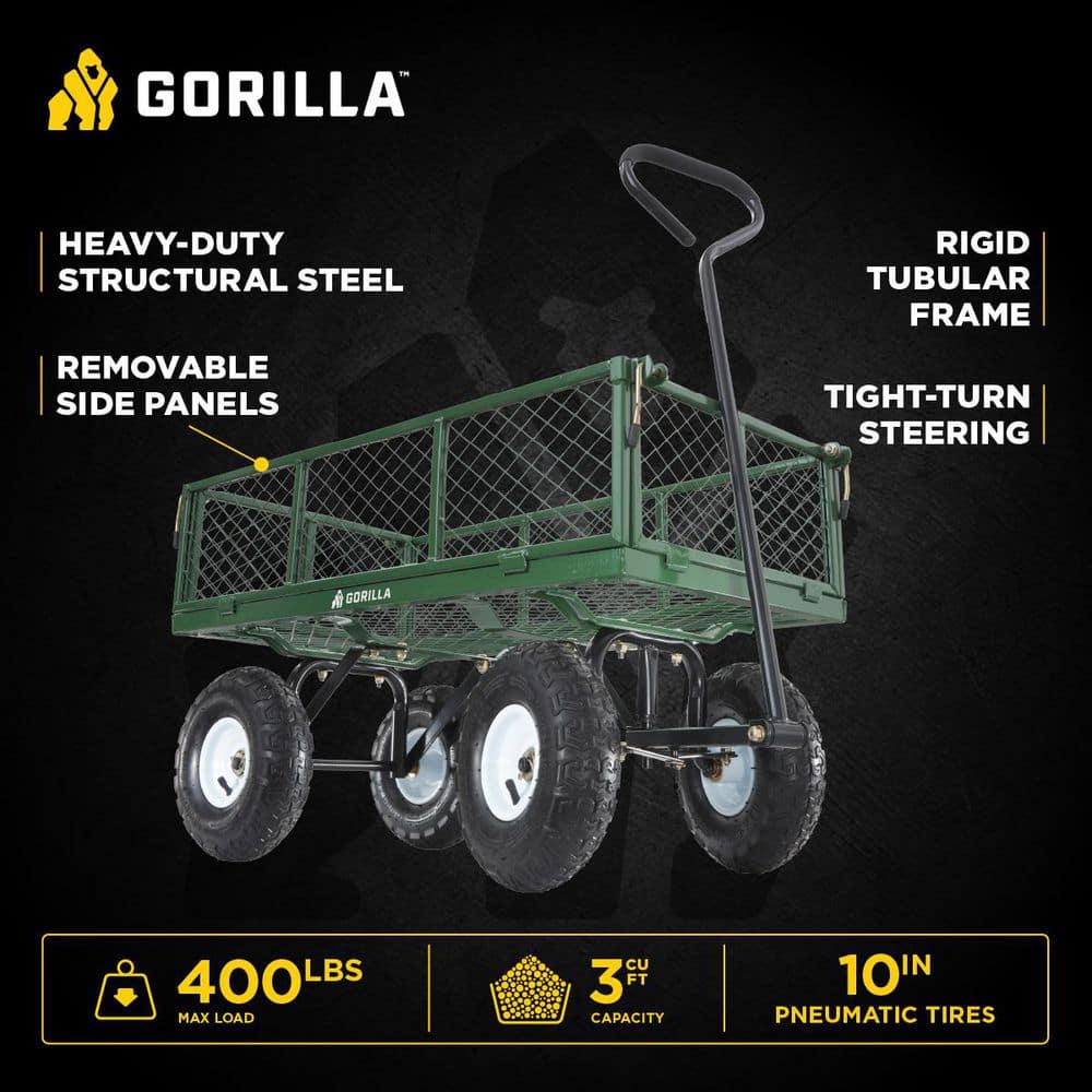 Green Steel Mesh Garden Cart with Removable Sides