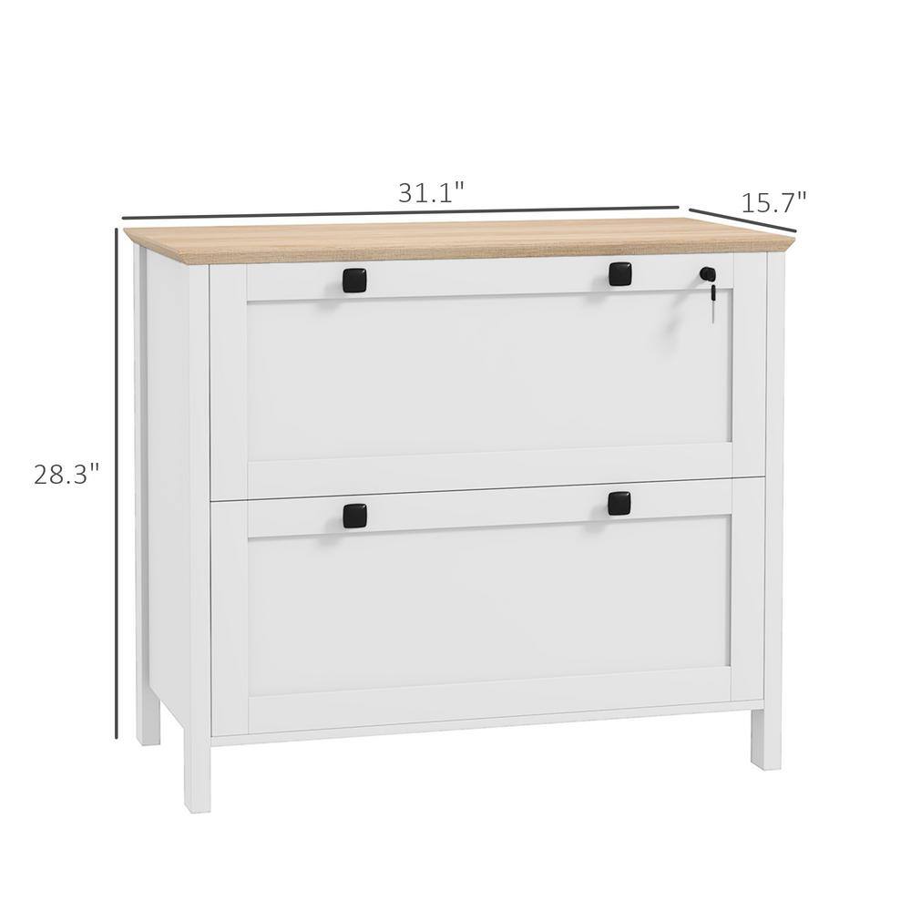 White and Light Wood 2-Drawer Lockable Lateral Filing Cabinet