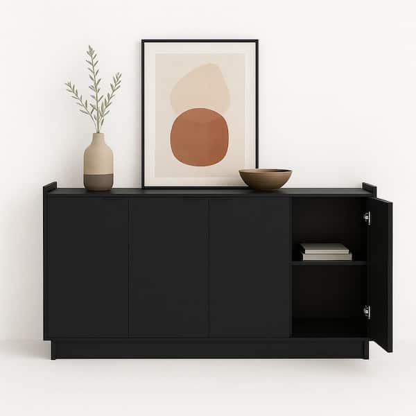 Simply Modern Black 30 in. H x 60 in. W x 16 in. D 4 Door Accent Storage Cabinet with Adjustable Shelves