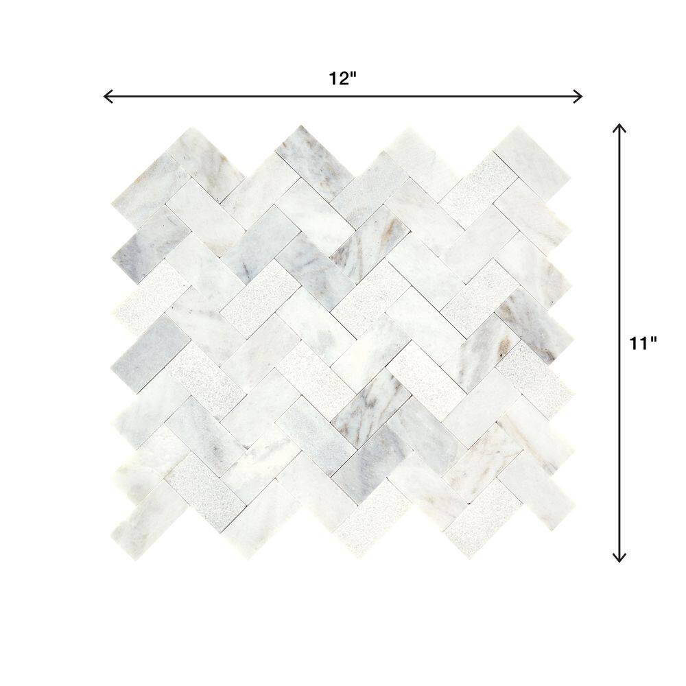 Daphne White 11x12 Marble Herringbone Mosaic Tile