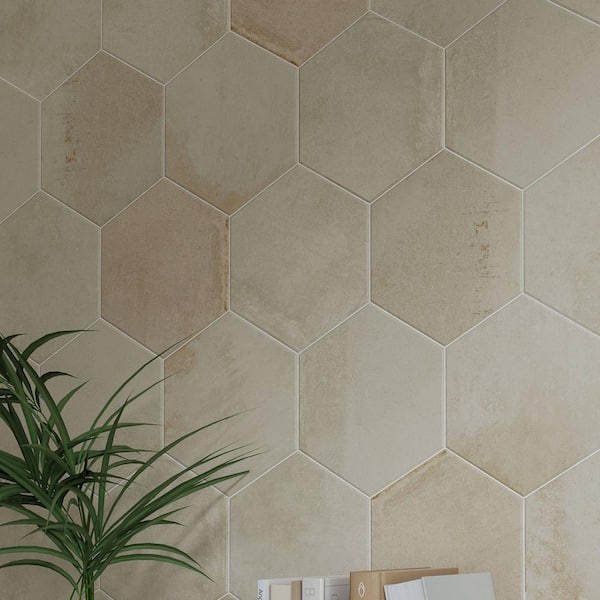 CRUZ BAY STUDIO Arcadian Hexagon 9 in. x 10 in. Desert Sands Matte Glazed Porcelain Stone Look Wall and Floor Tile (9.079 sq. ft/case)
