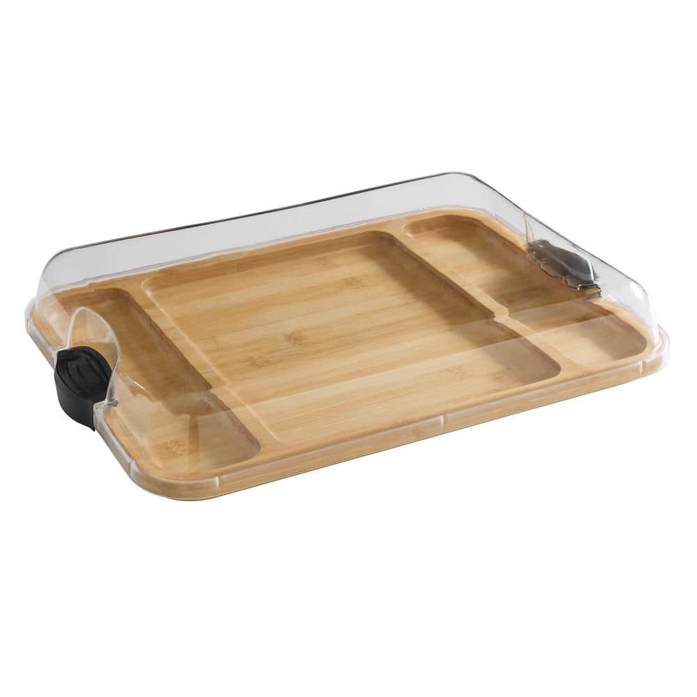 Farberware 12 in. L x 16 in. W x 2.95 in. H Build-A-Board Acacia Cutting Board W/3 Compartments and Clear Locking Lid