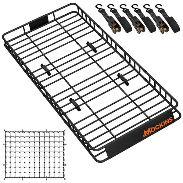 Mockins 84 in. x 39 in. x 6 in. Rooftop Cargo Carrier with Cargo Net and Ratchet Straps, 250 lbs. Cap Roof Luggage Basket