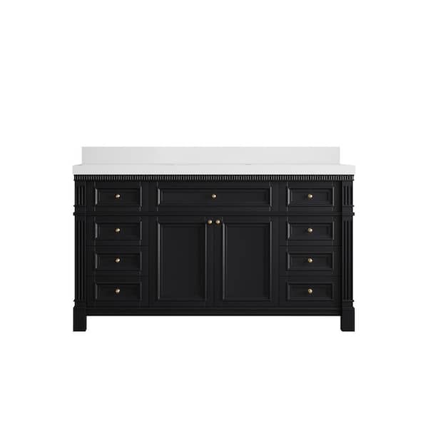 Willow Collections Paris 60 in. W x 22 in. D x 36 in. H Single Sink Bath Vanity in Black with 2 in. White qt. Top