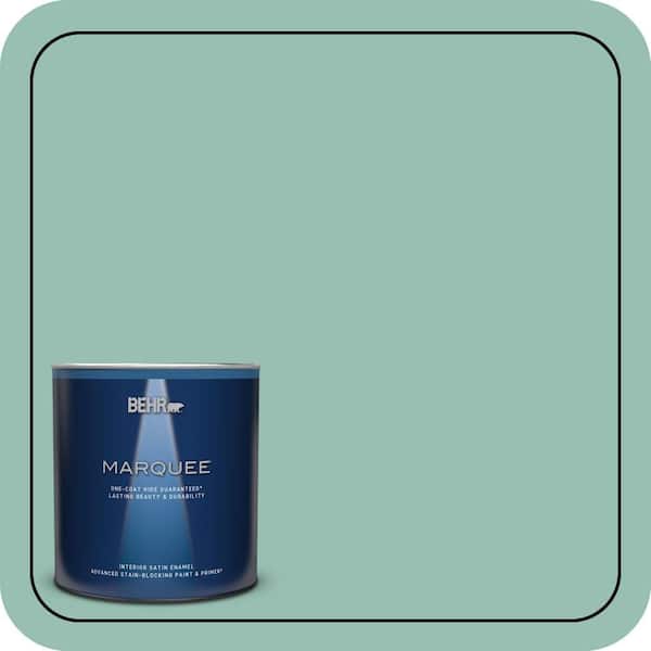 BEHR MARQUEE 1 qt. #PPU12-07 Spring Stream One-Coat Hide Satin Enamel Interior Paint & Primer