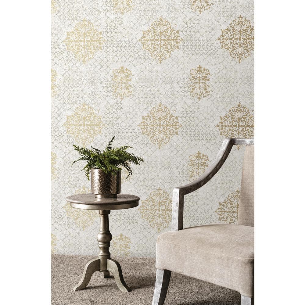 Bronze and Cream 3D Embossed Damask Wallpaper Roll