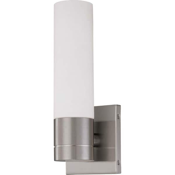 SATCO Link 4.5 in. 1-Light Brushed Nickel Wall Sconce with White Glass Shade
