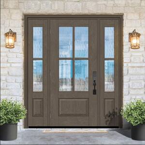 Regency 64 in. x 80 in. 3/4Lite 4SDL Oasis Deco Glass RHOS Prefinish Ashwood Fiberglass Prehung Front Door w/2_ 12inSL