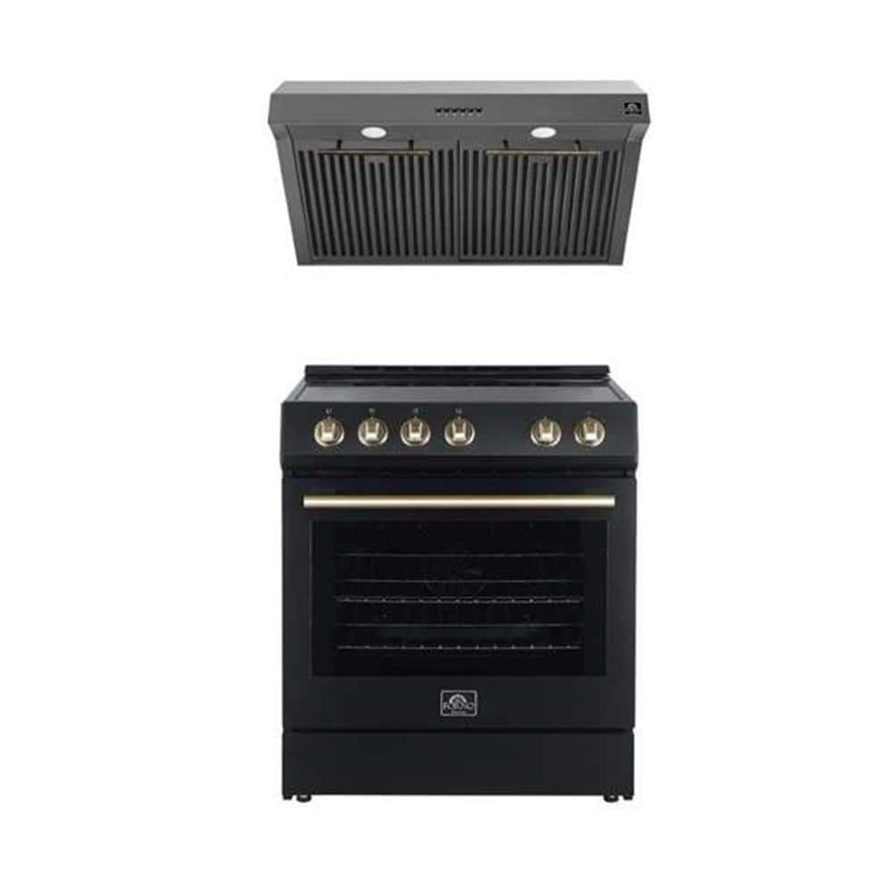 Forno Premium 2-Piece Kitchen Bundle - Leonardo Espresso 30 in. Black Range, 30 in. Black Range Hood