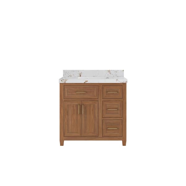 Willow Collections Santa Monica 36 in. W x 22 in. D x 36 in. H Single Sink Bath Vanity in Dark Natural with 2 in. Viola Gold Qt. Top