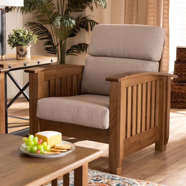 Baxton Studio Vallea Light Beige and Oak Fabric Armchair