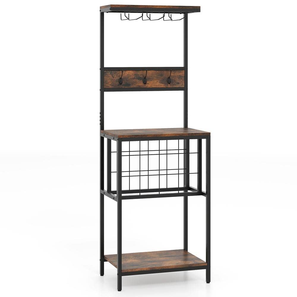 Freestanding wine rack floor wine bar cabinet with glass racks and shelves rustic brown price history on PriceWatchPro