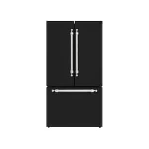 36 in. French Door Refrigerator, 20.3 Cu. ft., Bottom Freezer, Automatic Ice Maker, Glossy Black W- Classico Chrome Trim