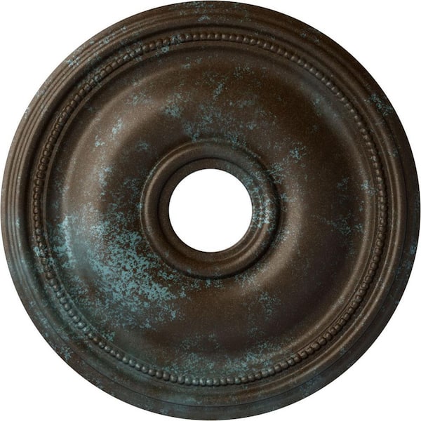 Ekena Millwork 1-1/8" x 18-1/8" x 18-1/8" Polyurethane Bradford Ceiling Medallion, Hand-Painted Bronze Blue Patina