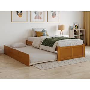 Concord Light Toffee Natural Bronze Solid Wood Frame Twin Platform Bed with Footboard and Twin Trundle