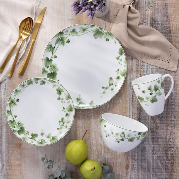 Noritake 大皿 4枚セット ホワイト/グリーン◎E255 Noritake Noritake Ivy Whisper 4-Piece (Green) Porcelain Place
