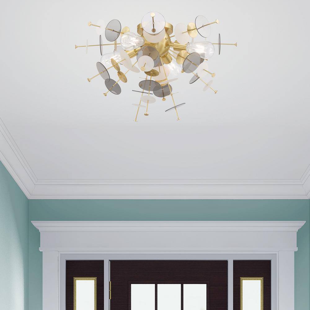 Satin Brass and Glass 4-Light Flush Mount Ceiling Fixture