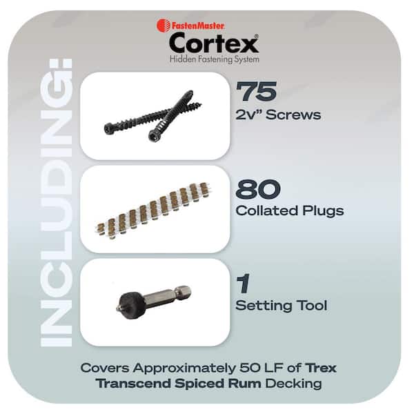 FastenMaster Collated Cortex Hidden Fastening System for Trex Transcend Decking - 2-1/2 in. screws and plugs in Spiced Rum (50 LF)