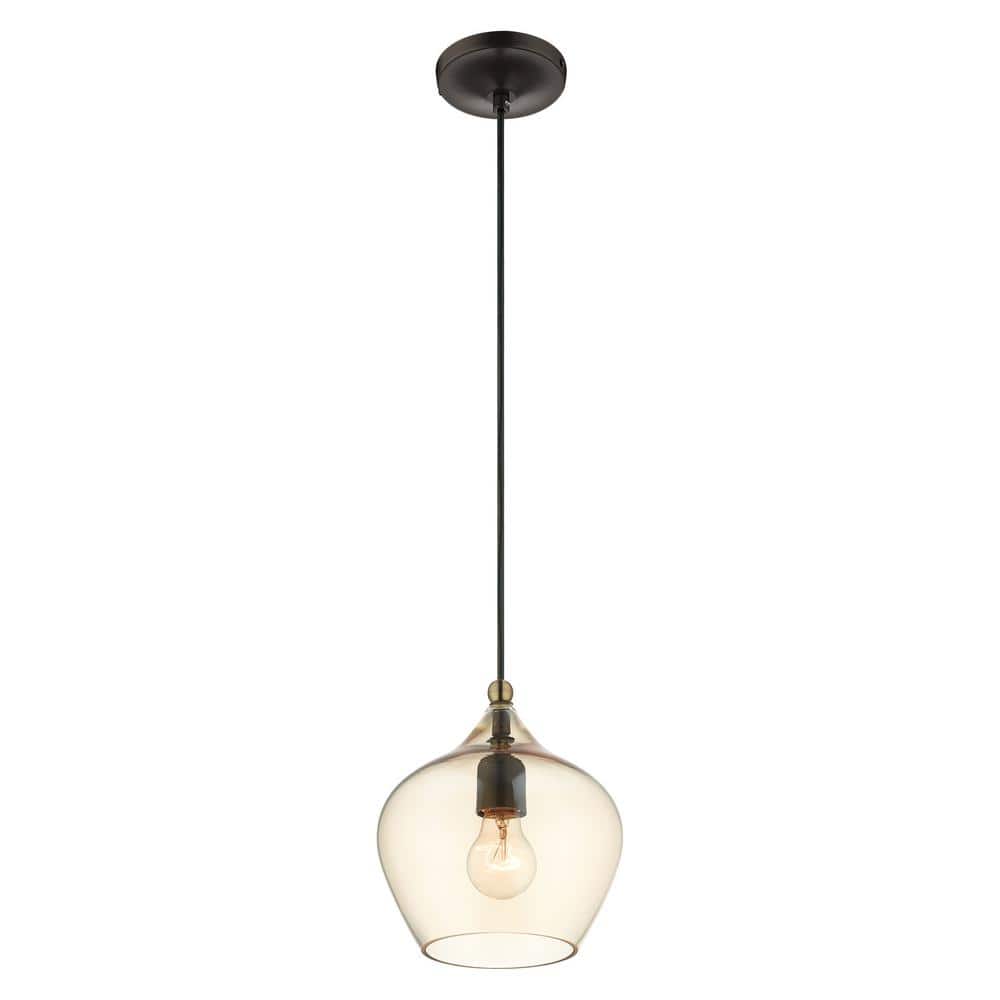 Champagne Glass Globe Pendant with English Bronze & Antique Brass Finish